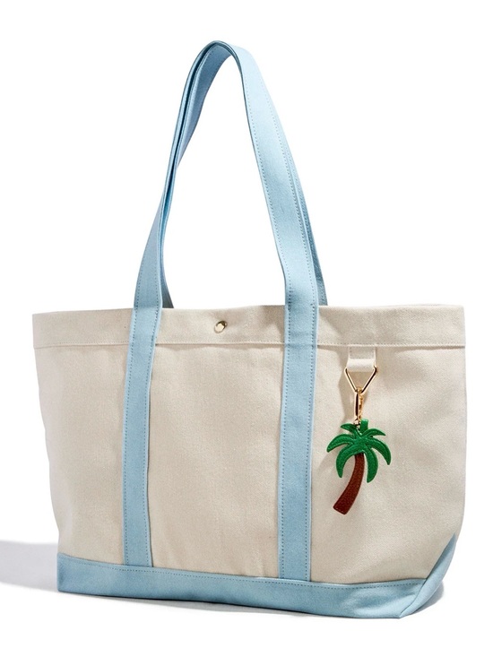 BaubleBar Handbags - Baublebar Canvas Tote Bag with Light Blue Trim and Palm Charm